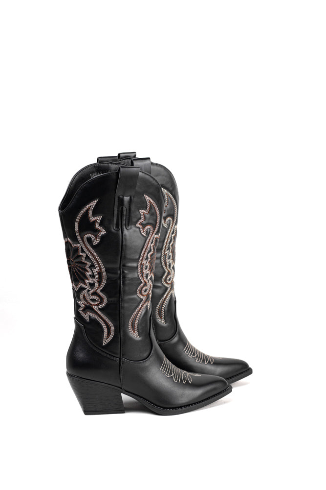 Botas Cowboy negras para mujer con bordado rosado, un toque de distinción en tu estilo western