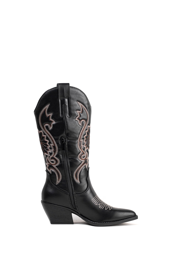 Botas Cowboy negras para mujer con bordado rosado, un toque de distinción en tu estilo western