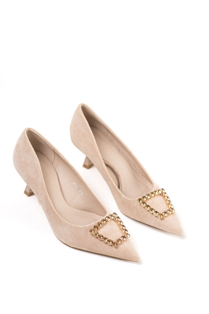 Zapatos de tacón negro para mujer con adornos de pedrería, elegancia clásica para noches de gala