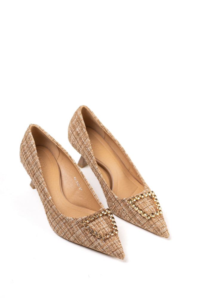 Zapatos de tacón negro para mujer con adornos de pedrería, elegancia clásica para noches de gala