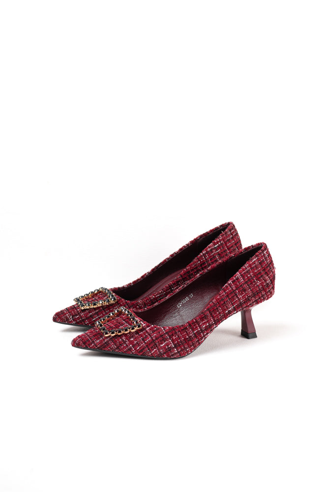 Zapatos de tacón negro para mujer con adornos de pedrería, elegancia clásica para noches de gala