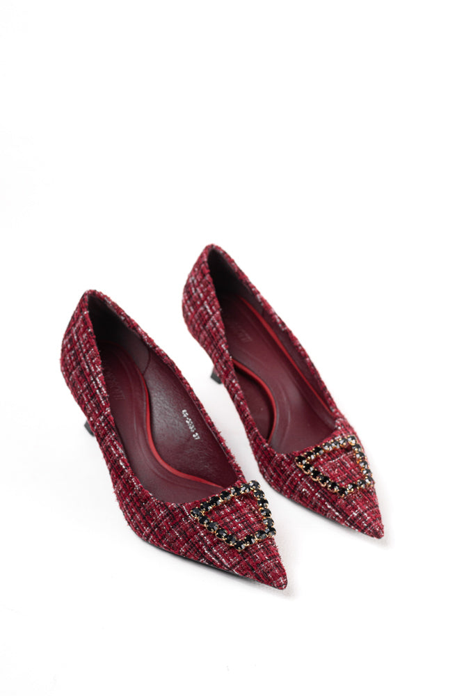 Zapatos de tacón negro para mujer con adornos de pedrería, elegancia clásica para noches de gala