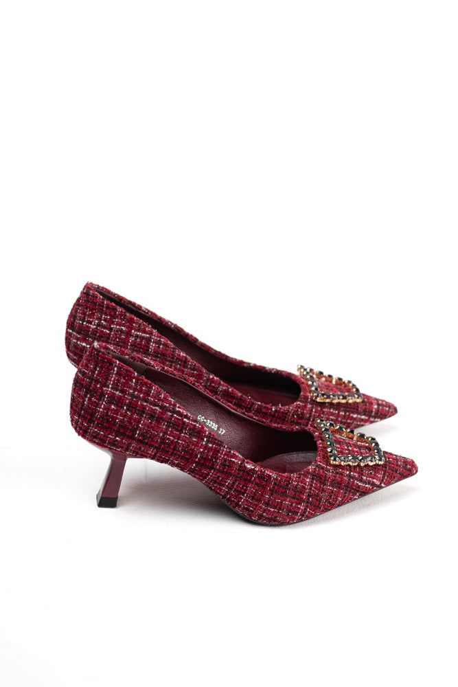 Zapatos de tacón negro para mujer con adornos de pedrería, elegancia clásica para noches de gala