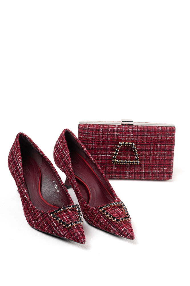 Zapatos de tacón negro para mujer con adornos de pedrería, elegancia clásica para noches de gala