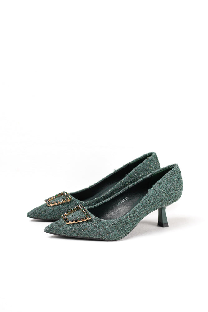 Zapatos de tacón negro para mujer con adornos de pedrería, elegancia clásica para noches de gala