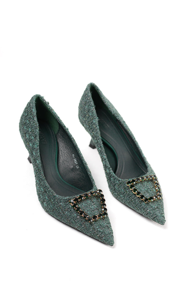 Zapatos de tacón negro para mujer con adornos de pedrería, elegancia clásica para noches de gala