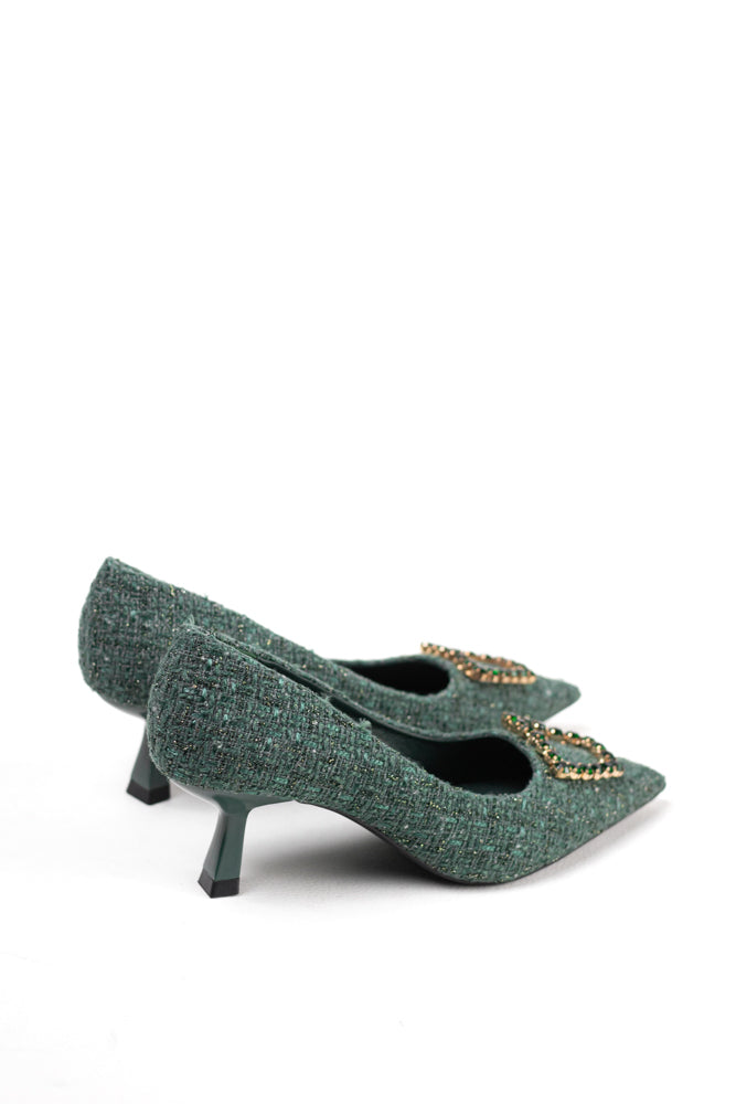 Zapatos de tacón negro para mujer con adornos de pedrería, elegancia clásica para noches de gala