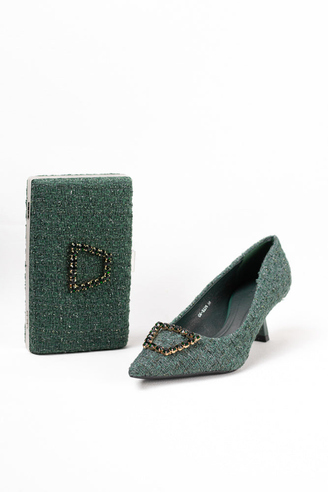 Zapatos de tacón negro para mujer con adornos de pedrería, elegancia clásica para noches de gala