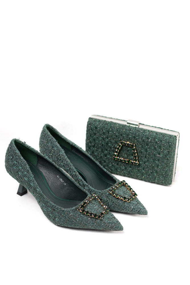 Zapatos de tacón negro para mujer con adornos de pedrería, elegancia clásica para noches de gala