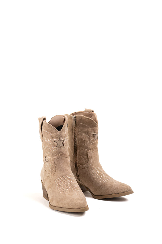 Botas Cowboy elegantes para mujer en gamuza con adornos de estrella, un toque de glamour