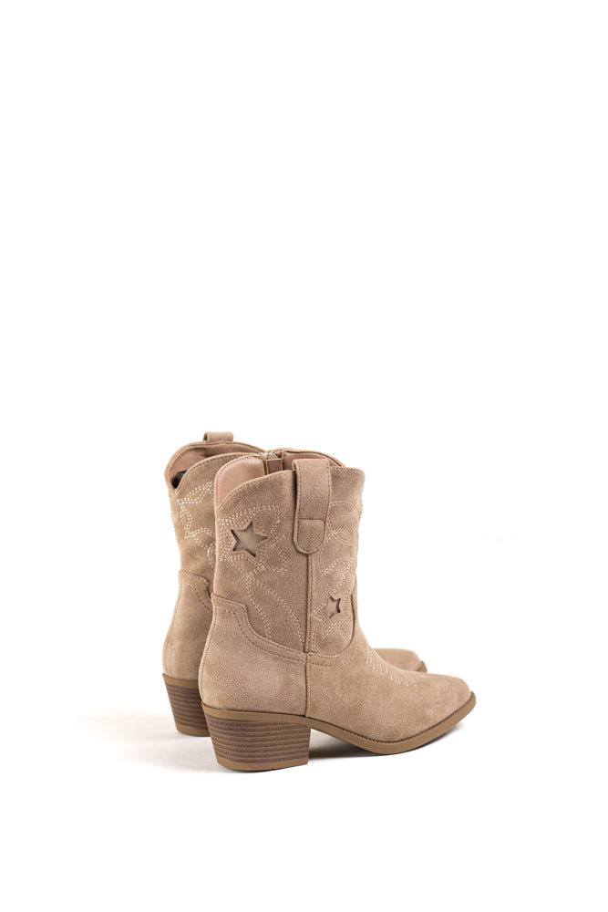 Botas Cowboy elegantes para mujer en gamuza con adornos de estrella, un toque de glamour