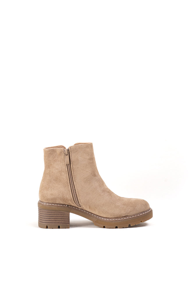 Botines de amuza beige para mujer, detalle de anillo para un toque sofisticado