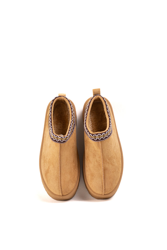 Mocasines de gamuza en tono camel para mujer, confort casual con un toque étnico