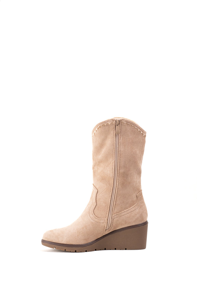 Botas Cowboy de mujer en tono beige suave con detalles bordados