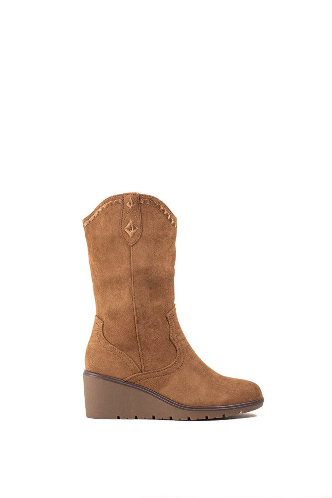 Botas Cowboy de mujer en tono beige suave con detalles bordados