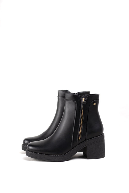 Botas urbanas para mujer con cremallera y tacón robusto, color negro intenso