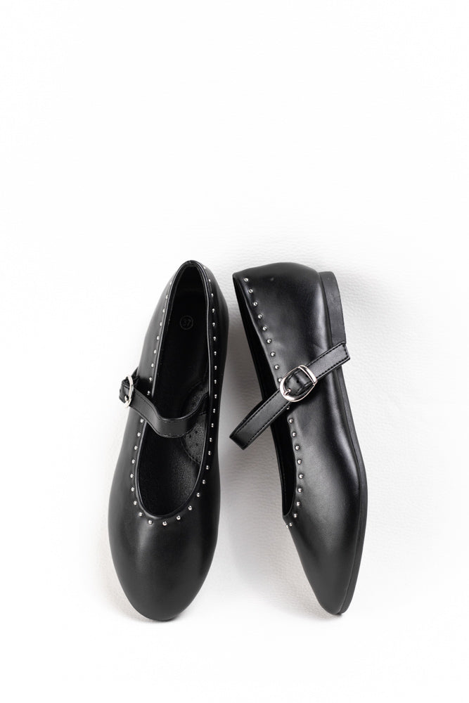 Bailarinas Negras para Mujer con Detalles de Tachuelas, elegancia y comodidad diaria