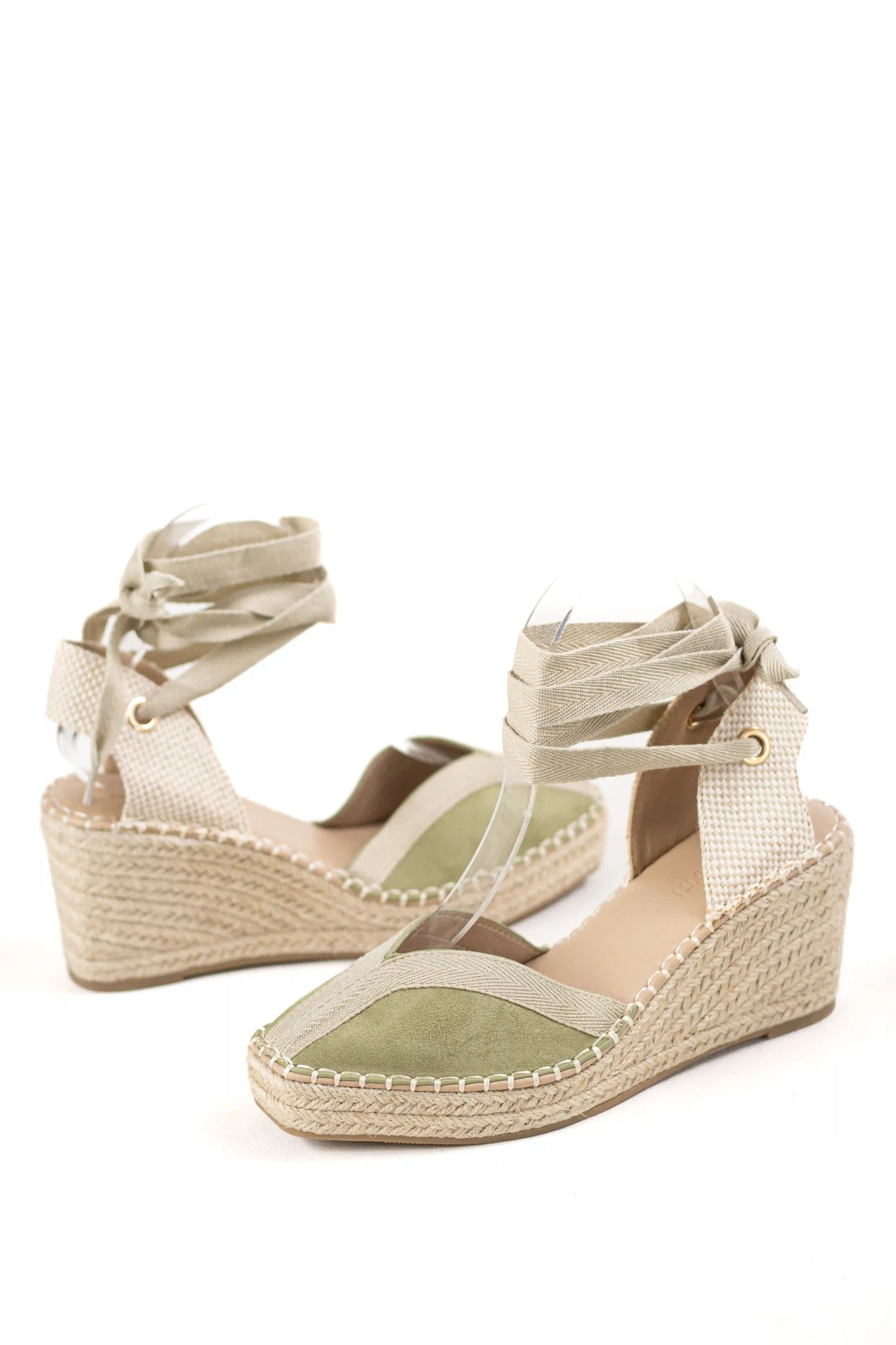 sandalias de cunas en yute suela antideslizante estilo alpargata y cintas al tobillo alpargatas color Verde talla 38