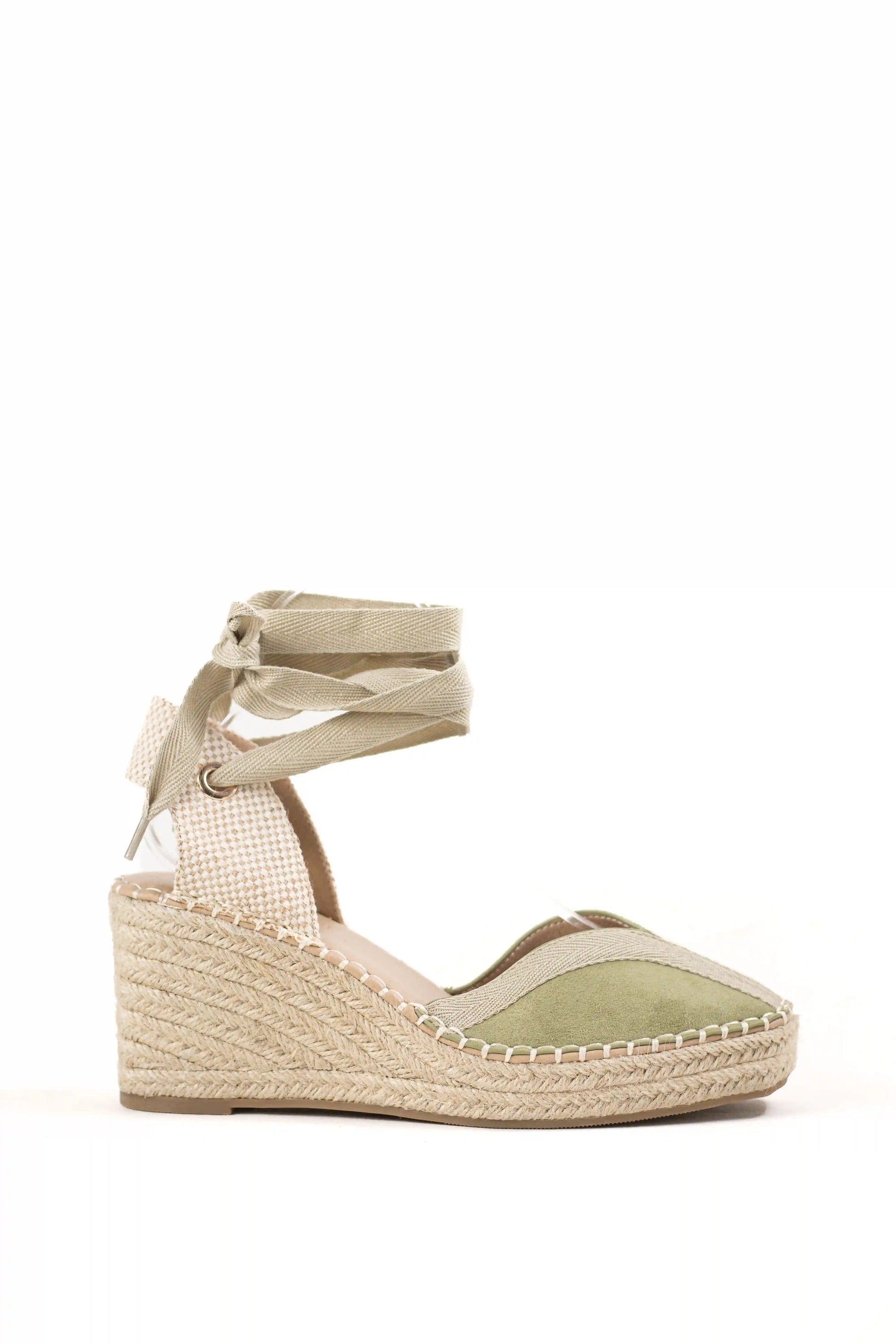 sandalias de cunas en yute suela antideslizante estilo alpargata y cintas al tobillo alpargatas color Verde talla 39