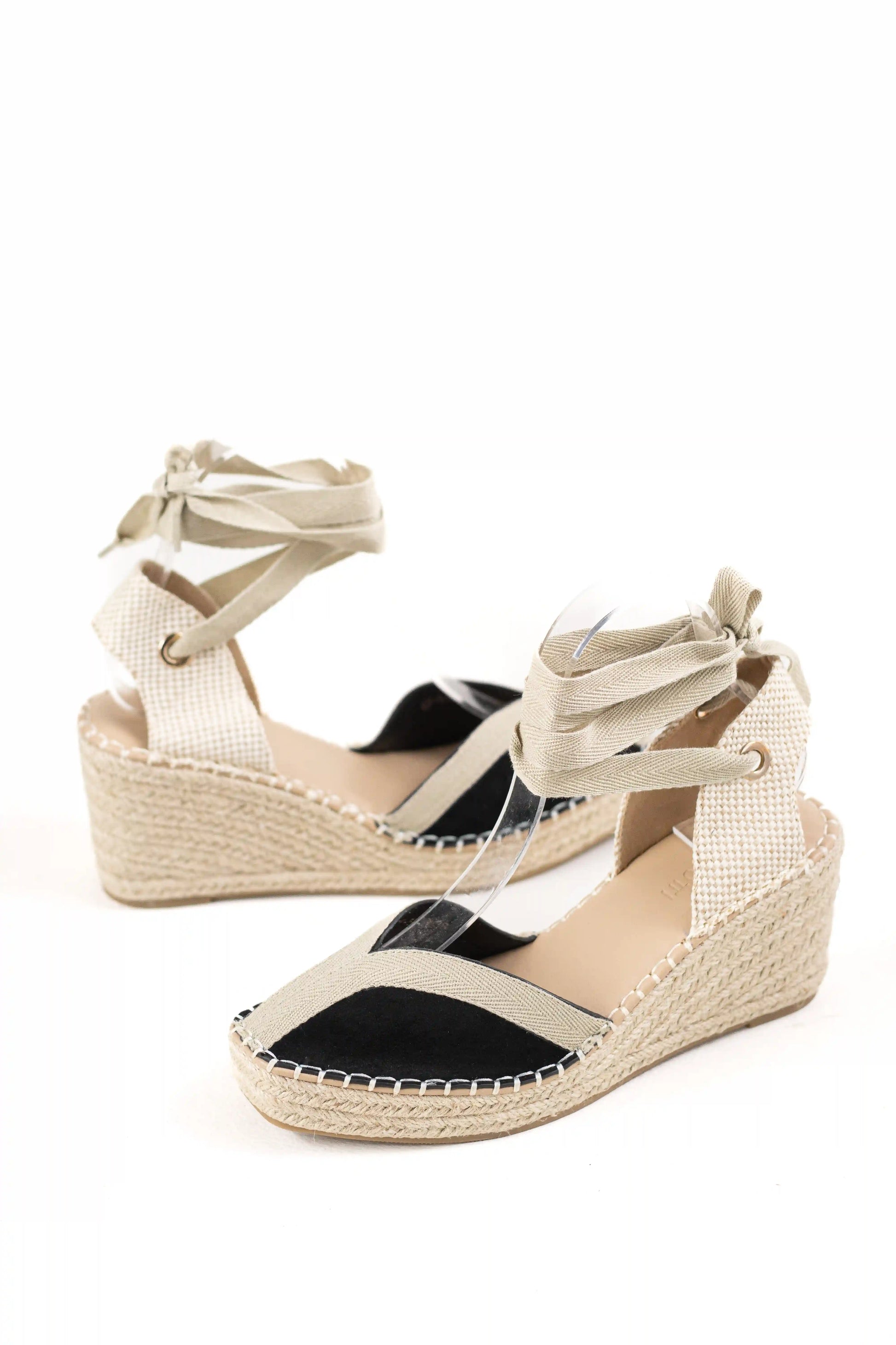 sandalias de cunas en yute suela antideslizante estilo alpargata y cintas al tobillo alpargatas color Negras talla 37