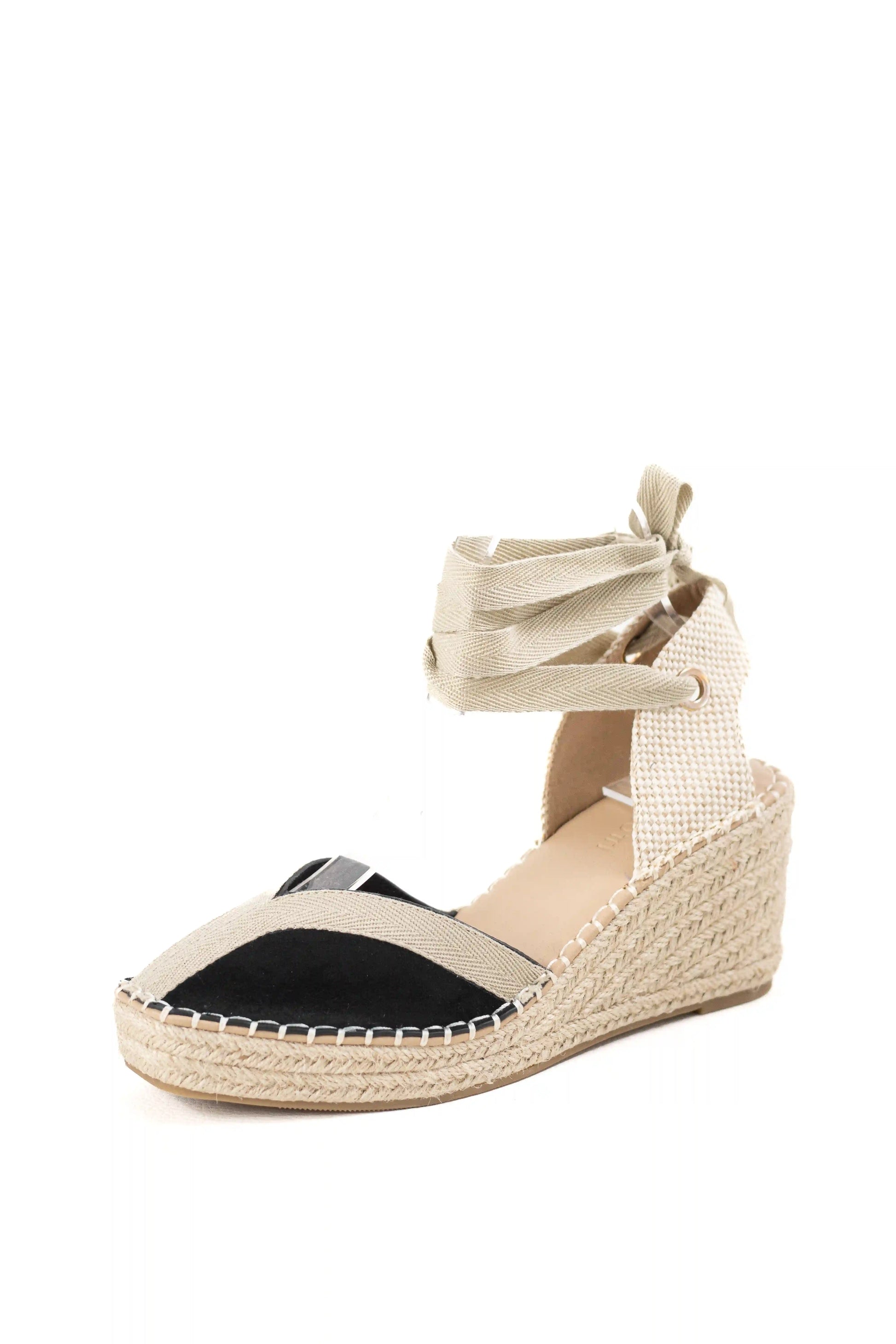 sandalias de cunas en yute suela antideslizante estilo alpargata y cintas al tobillo alpargatas color Negras talla 38