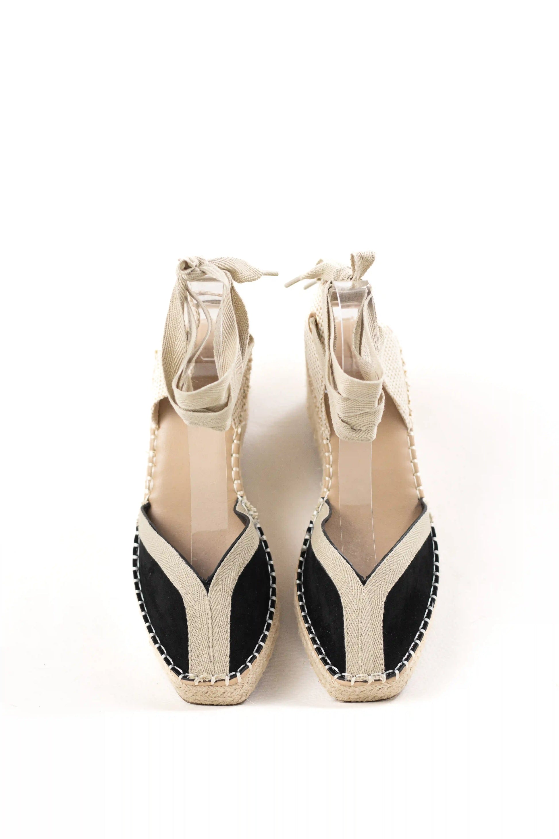 sandalias de cunas en yute suela antideslizante estilo alpargata y cintas al tobillo alpargatas color Negras talla 39