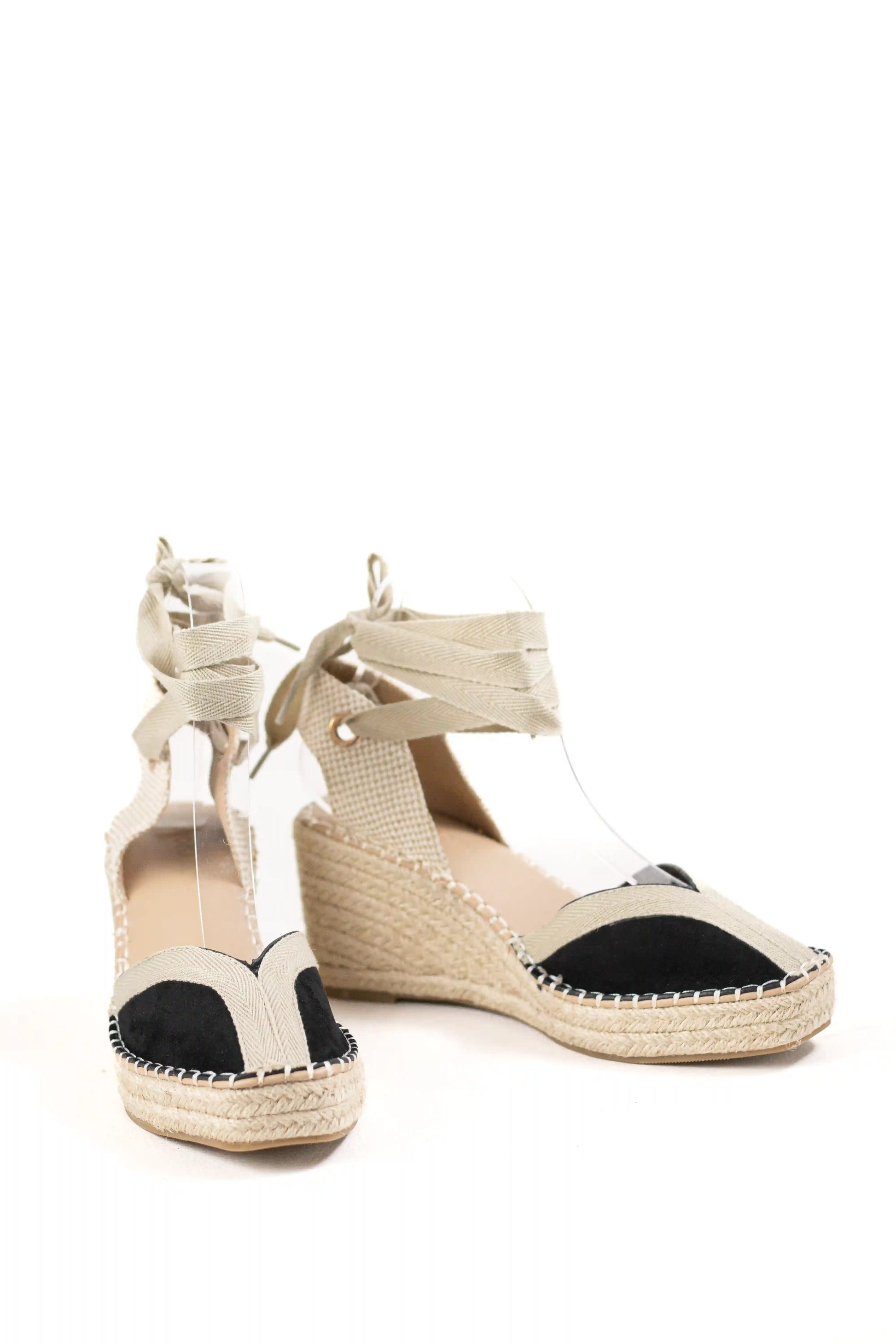 sandalias de cunas en yute suela antideslizante estilo alpargata y cintas al tobillo alpargatas color Negras talla 40