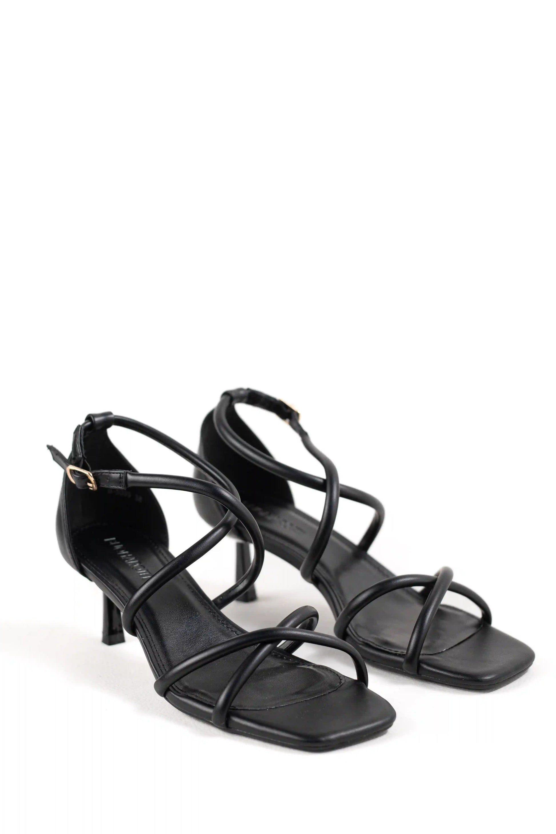sandalia de tacon medio con tiras suela antideslizante estilo elegante y cierre de hebilla sandalias color Negras talla 37