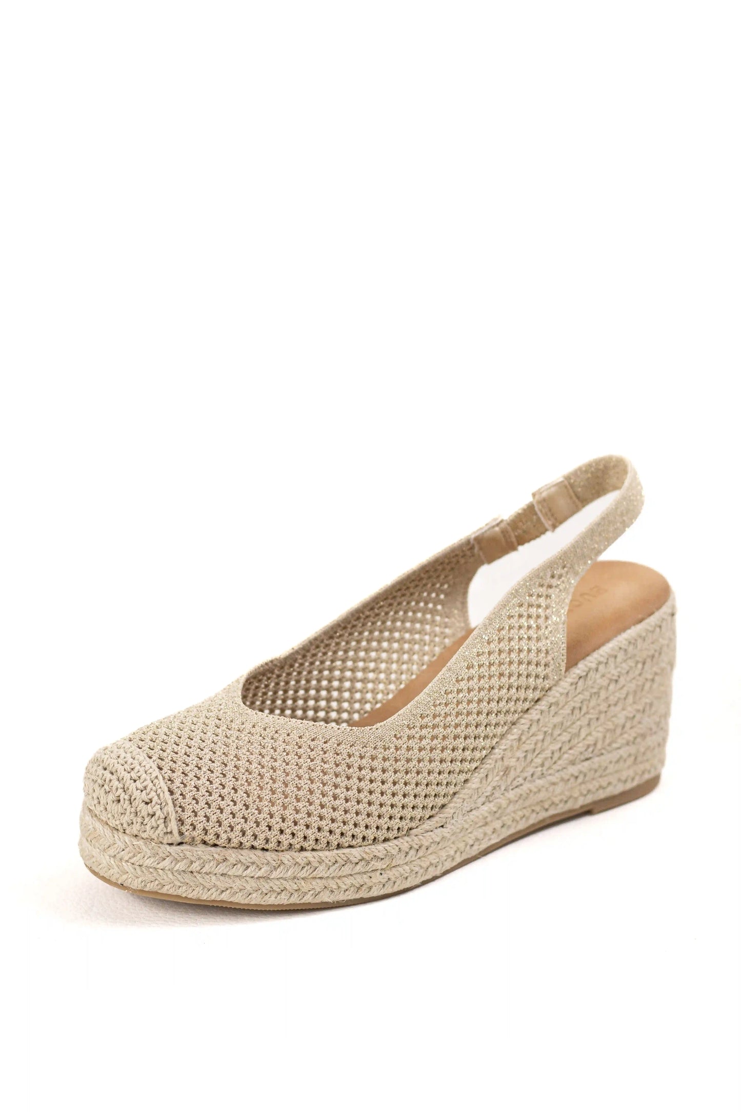 sandalias de cunas con tejido calado suela de yute estilo slingback y puntera cerrada sandalias color Doradas talla 40