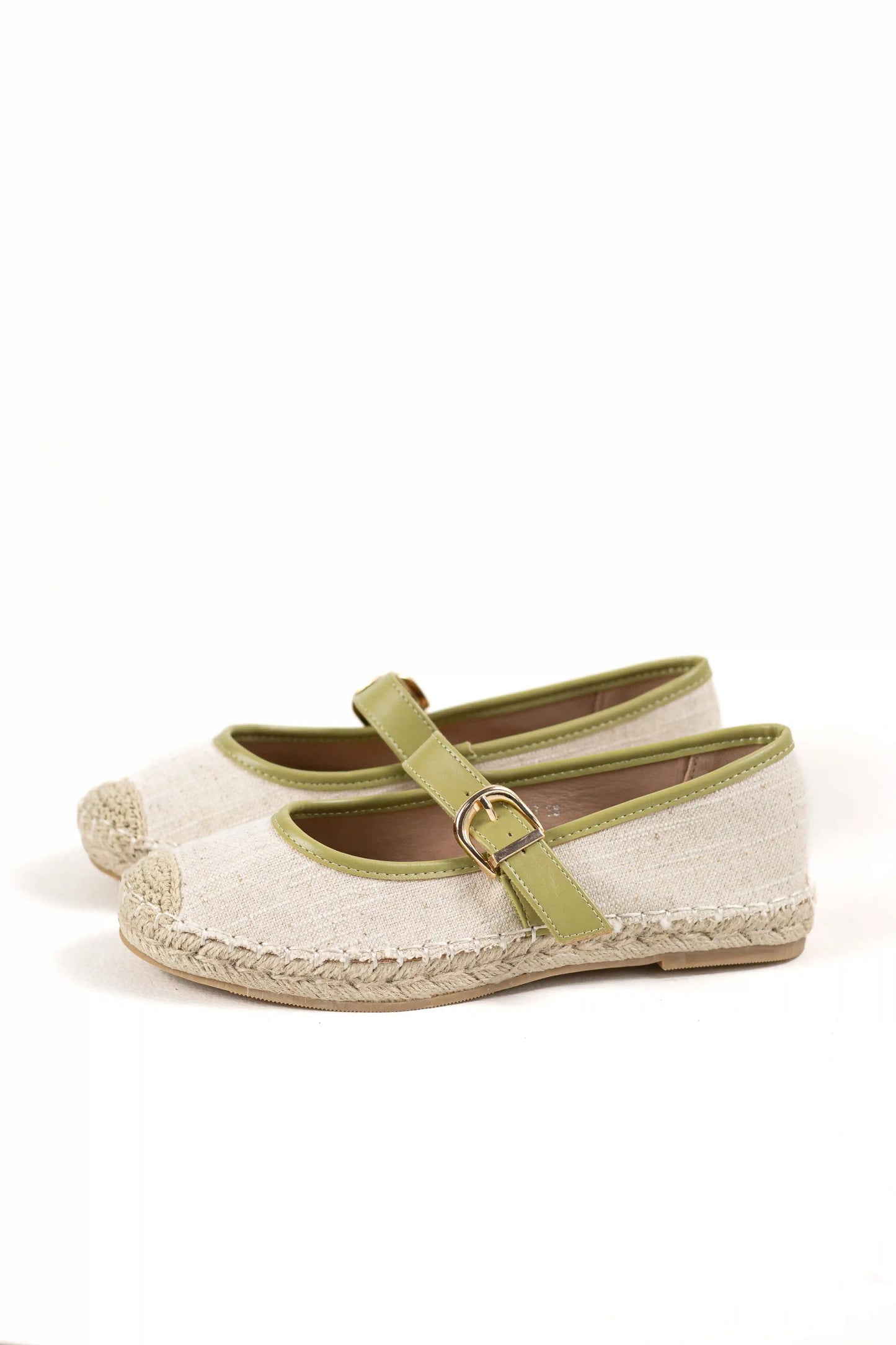 bailarinas con correa y hebilla suela de yute estilo alpargata y puntera cerrada color Verde talla 36