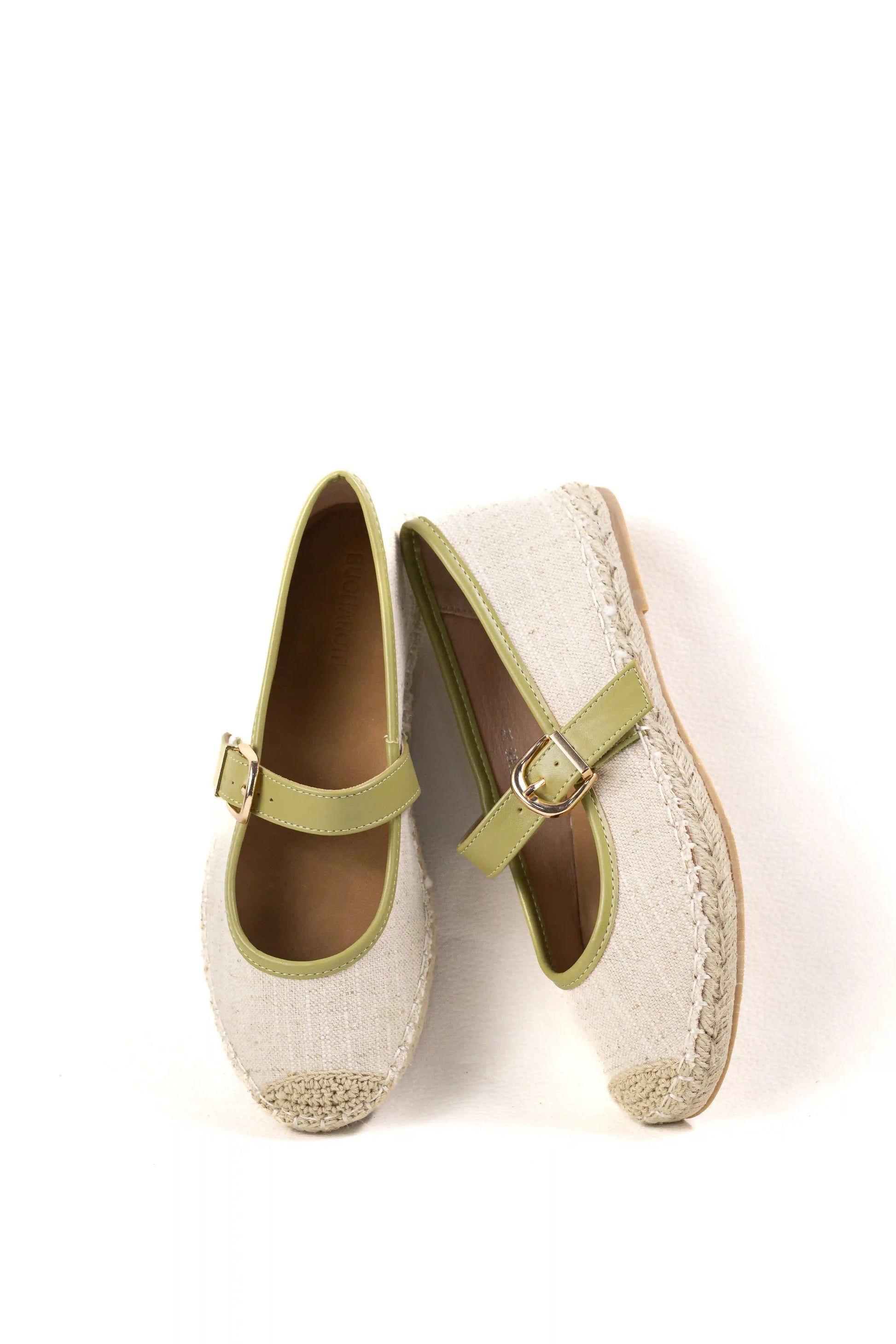 bailarinas con correa y hebilla suela de yute estilo alpargata y puntera cerrada color Verde talla 38