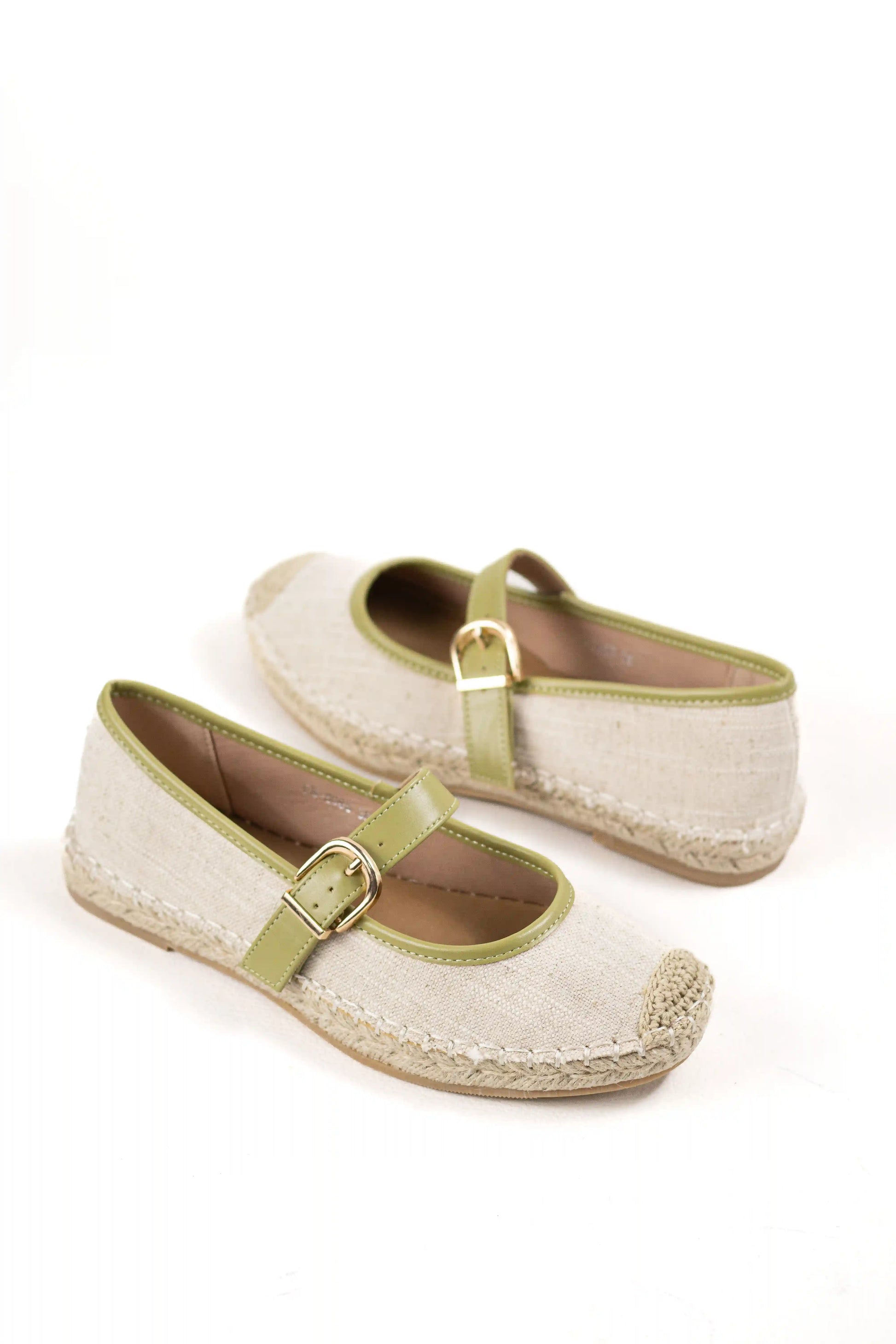 bailarinas con correa y hebilla suela de yute estilo alpargata y puntera cerrada color Verde talla 39