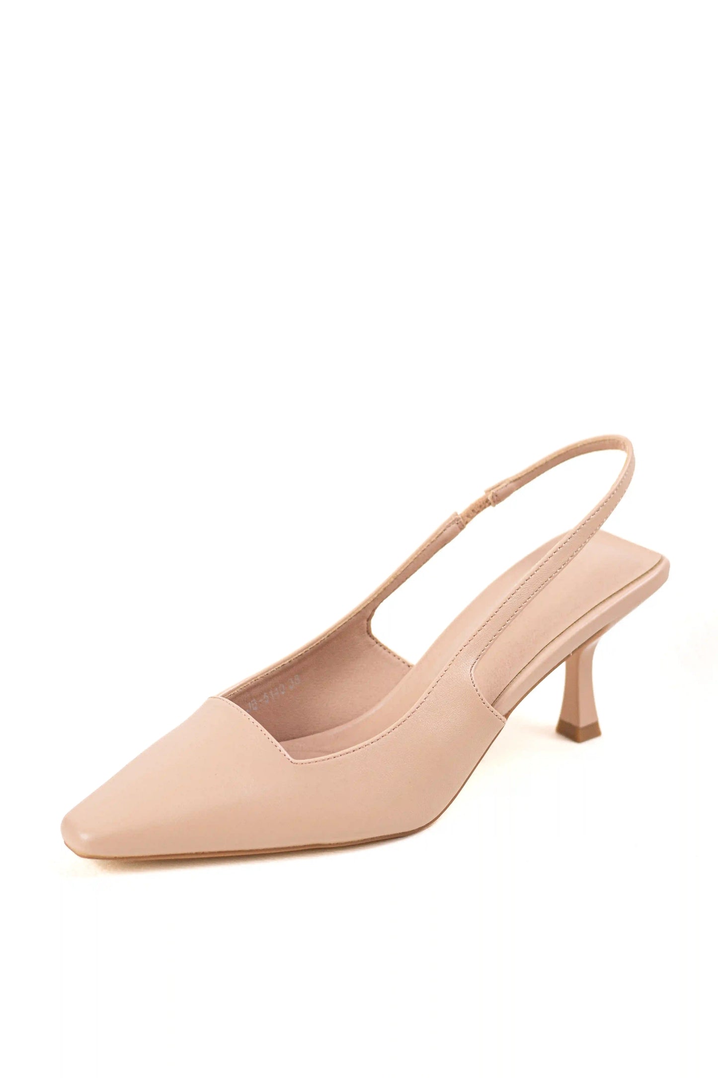 zapato destalonado con tacon alto y punta afilada elegante y comodo color Nude talla 40