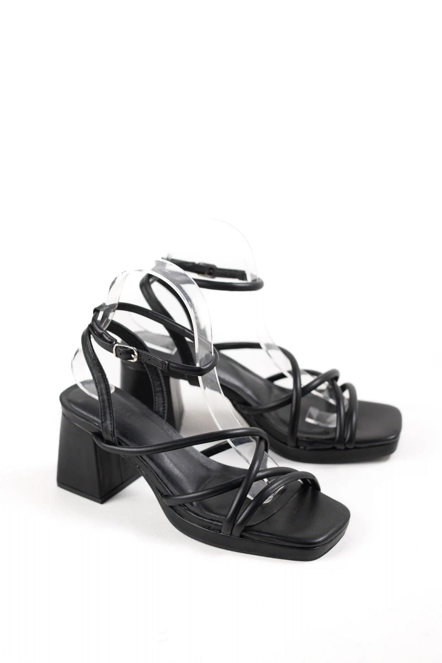 sandalias de tacon bloque con tiras finas y pulsera ajustable sandalias color Negras talla 39