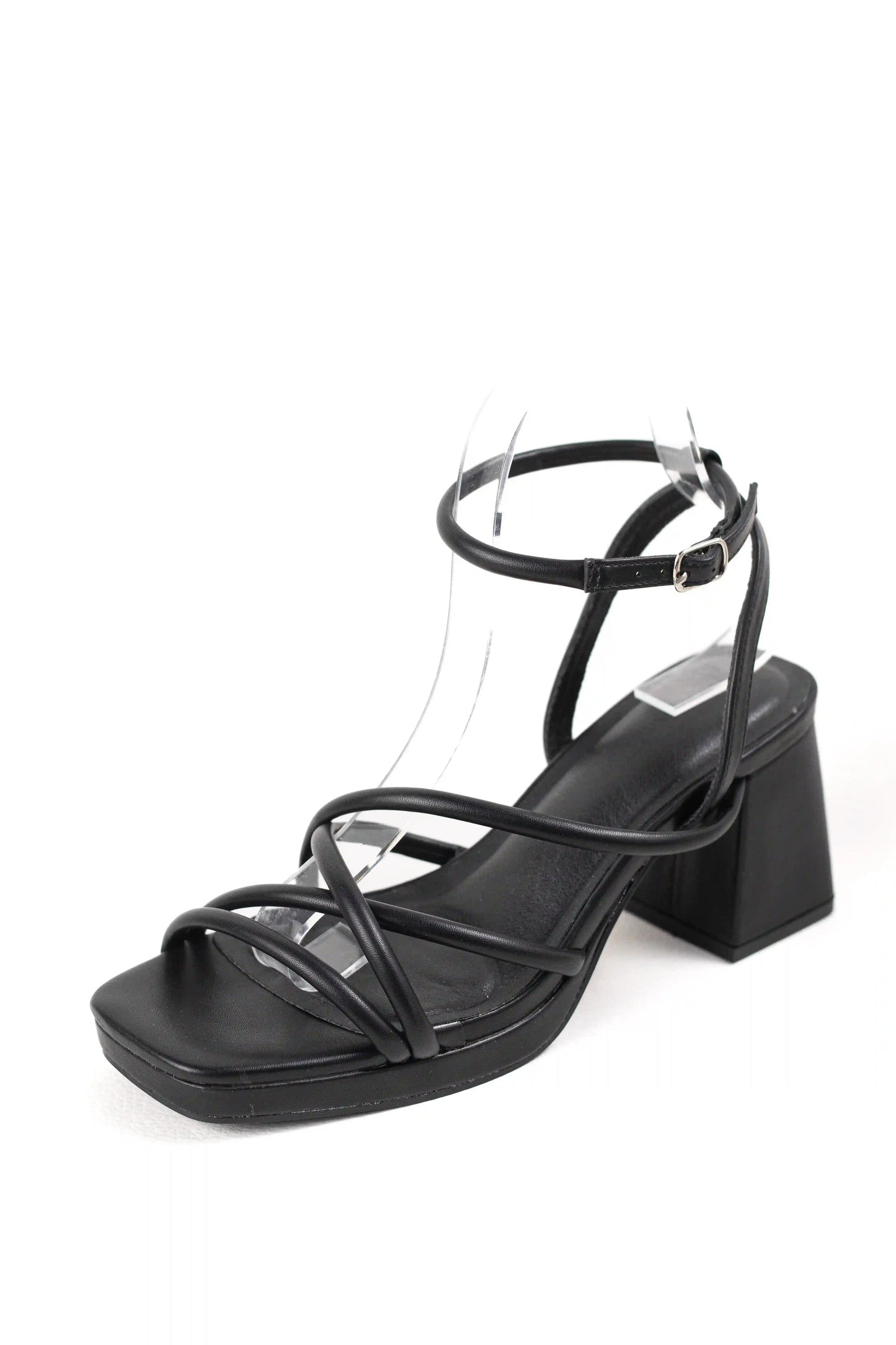 sandalias de tacon bloque con tiras finas y pulsera ajustable sandalias color Negras talla 40