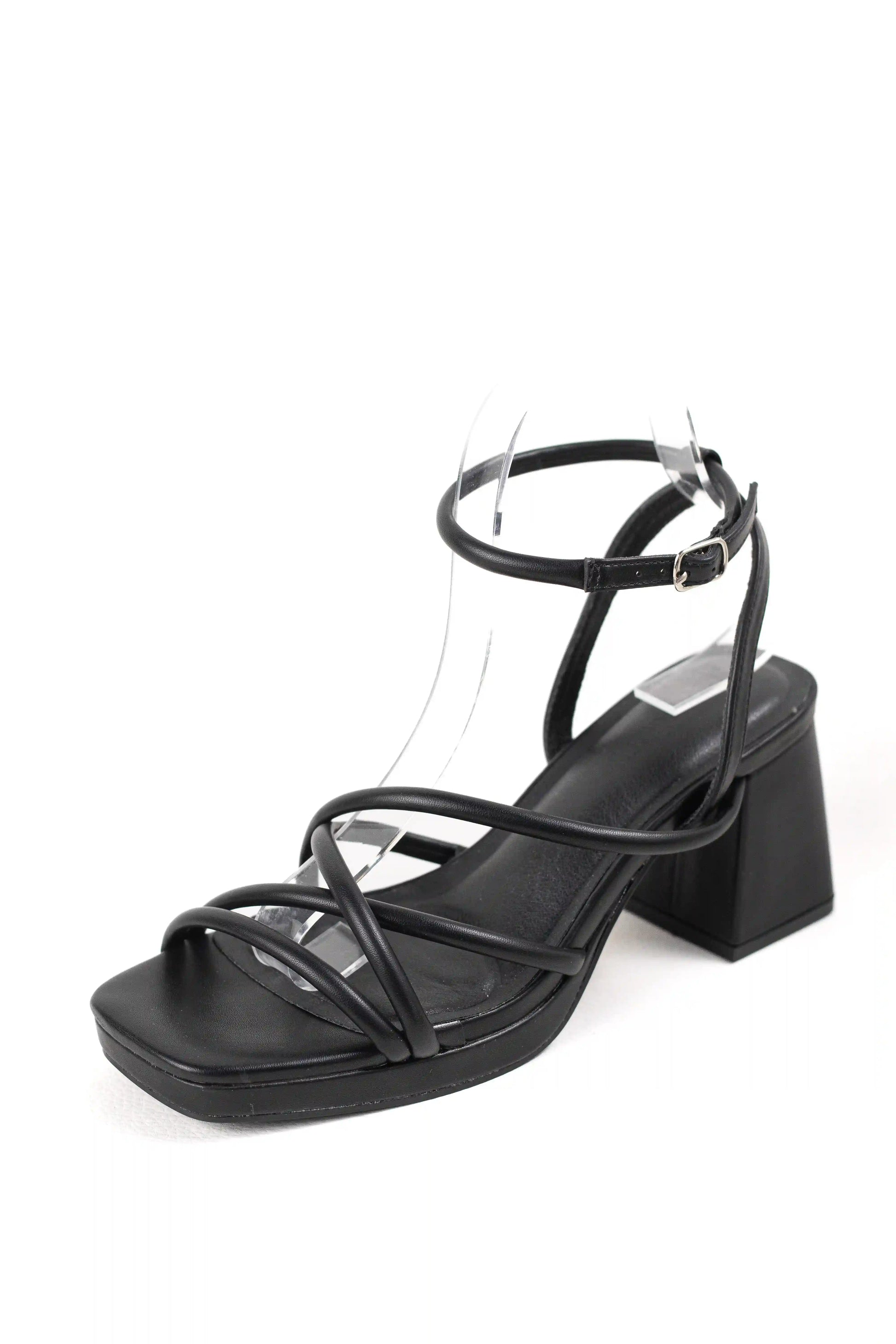 sandalias de tacon bloque con tiras finas y pulsera ajustable sandalias color Negras talla 40