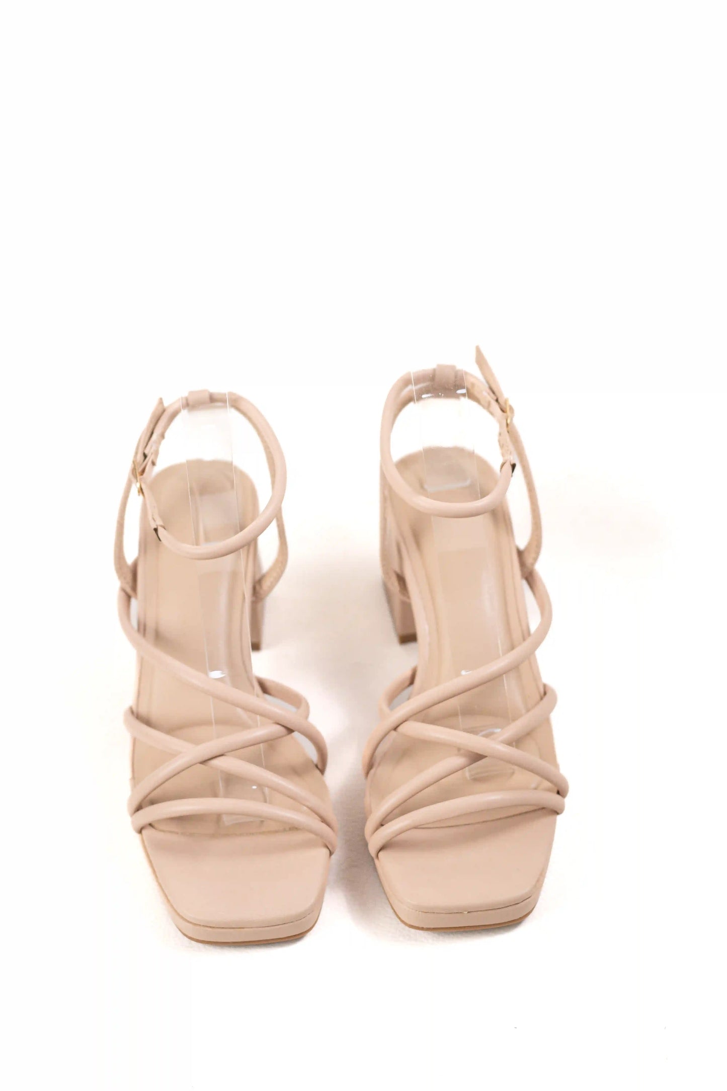 sandalias de tacon bloque con tiras finas y pulsera ajustable sandalias color Beige talla 37