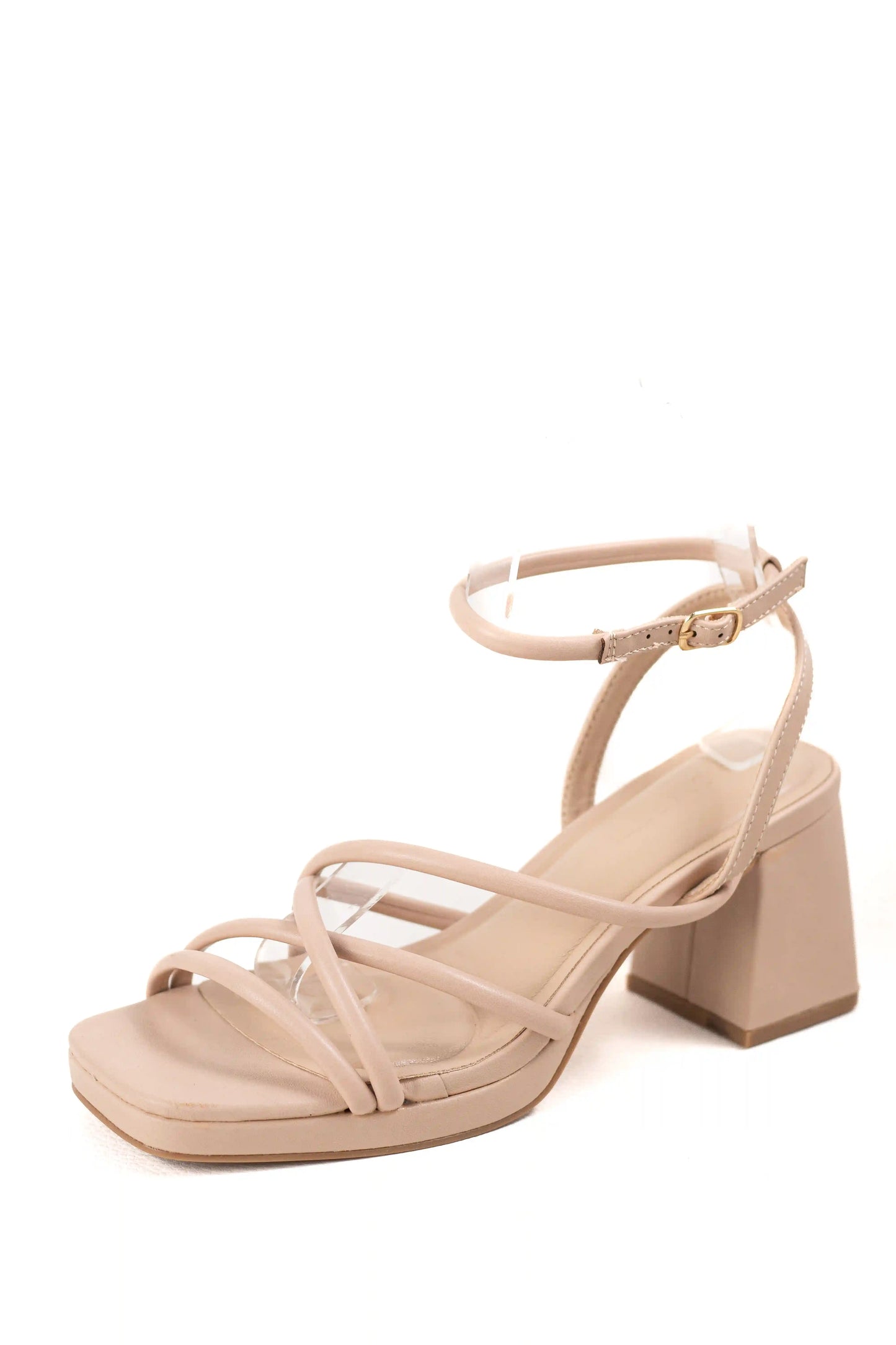 sandalias de tacon bloque con tiras finas y pulsera ajustable sandalias color Beige talla 40