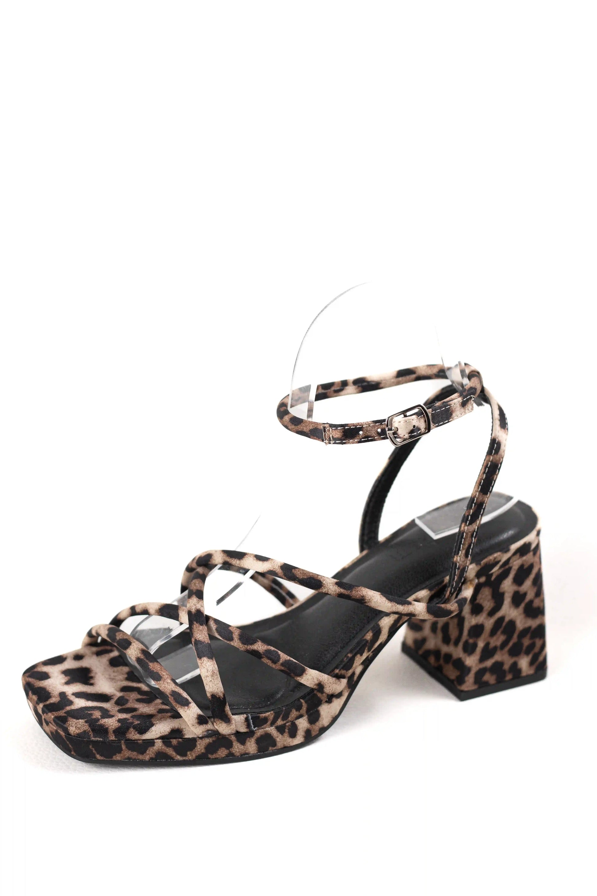 sandalias de tacon bloque con tiras finas y pulsera ajustable sandalias color Leopardo talla 40
