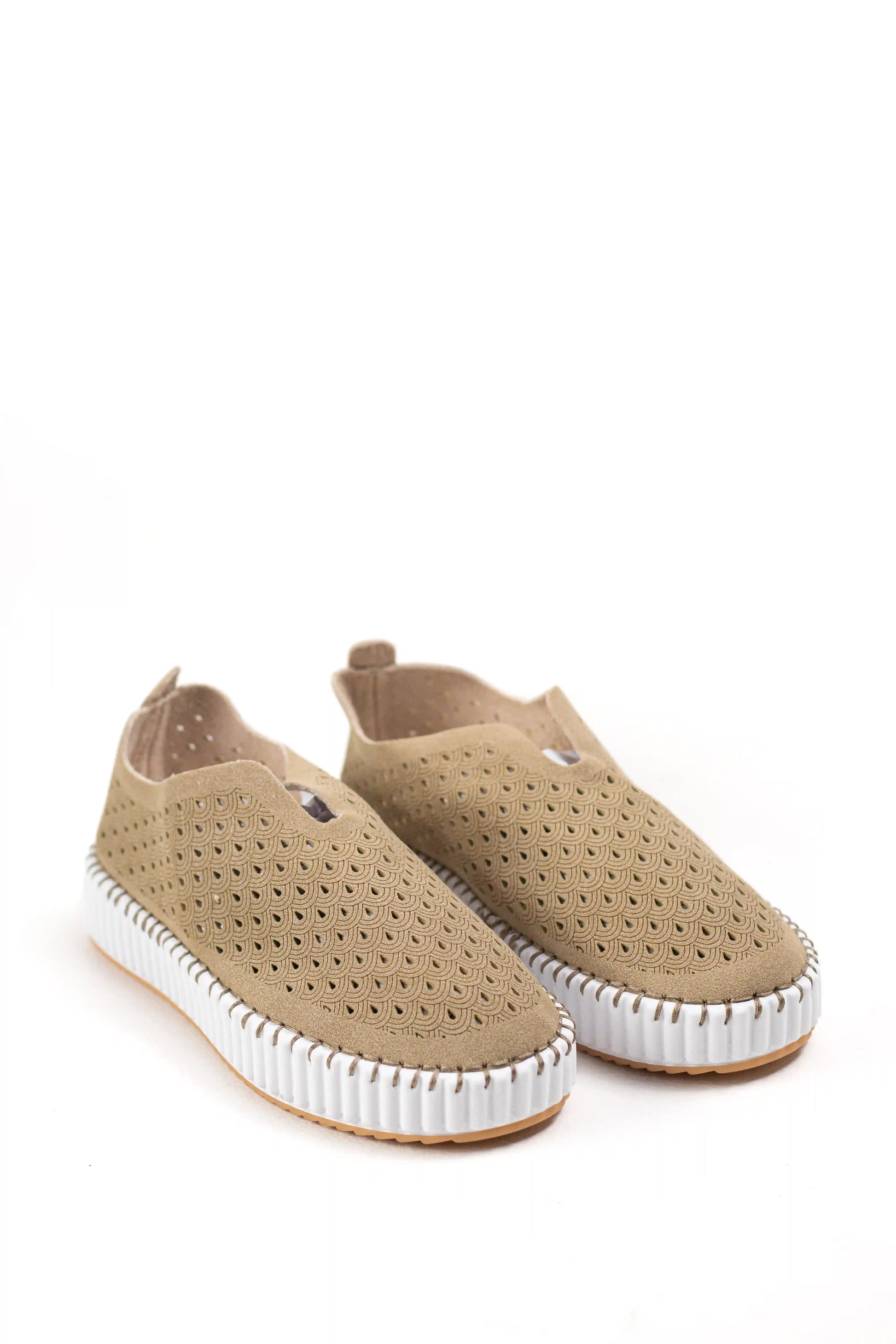 zapatillas slip on con diseno perforado y suela flexible comodidad casual diaria color Khaki talla 36