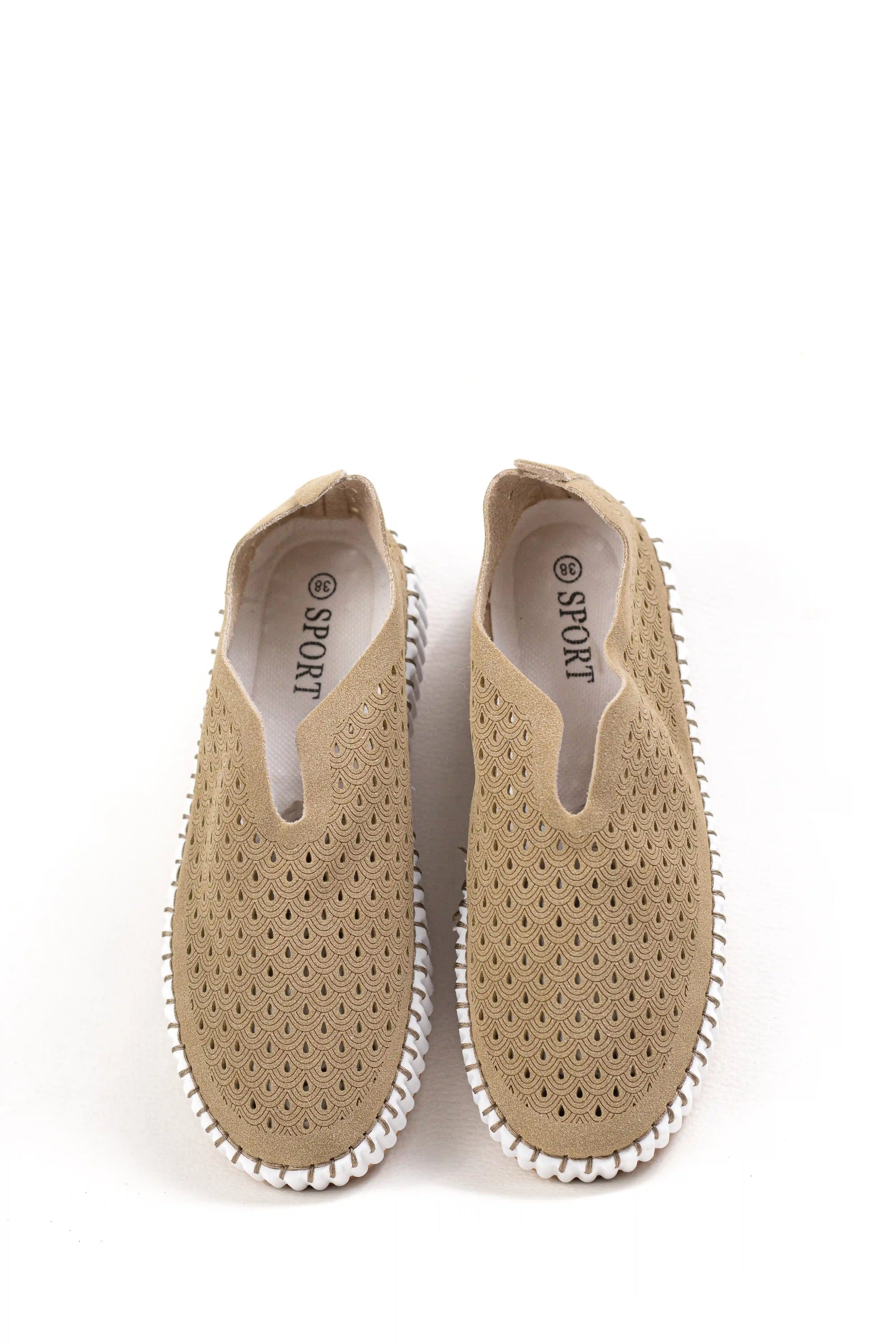 zapatillas slip on con diseno perforado y suela flexible comodidad casual diaria color Khaki talla 38