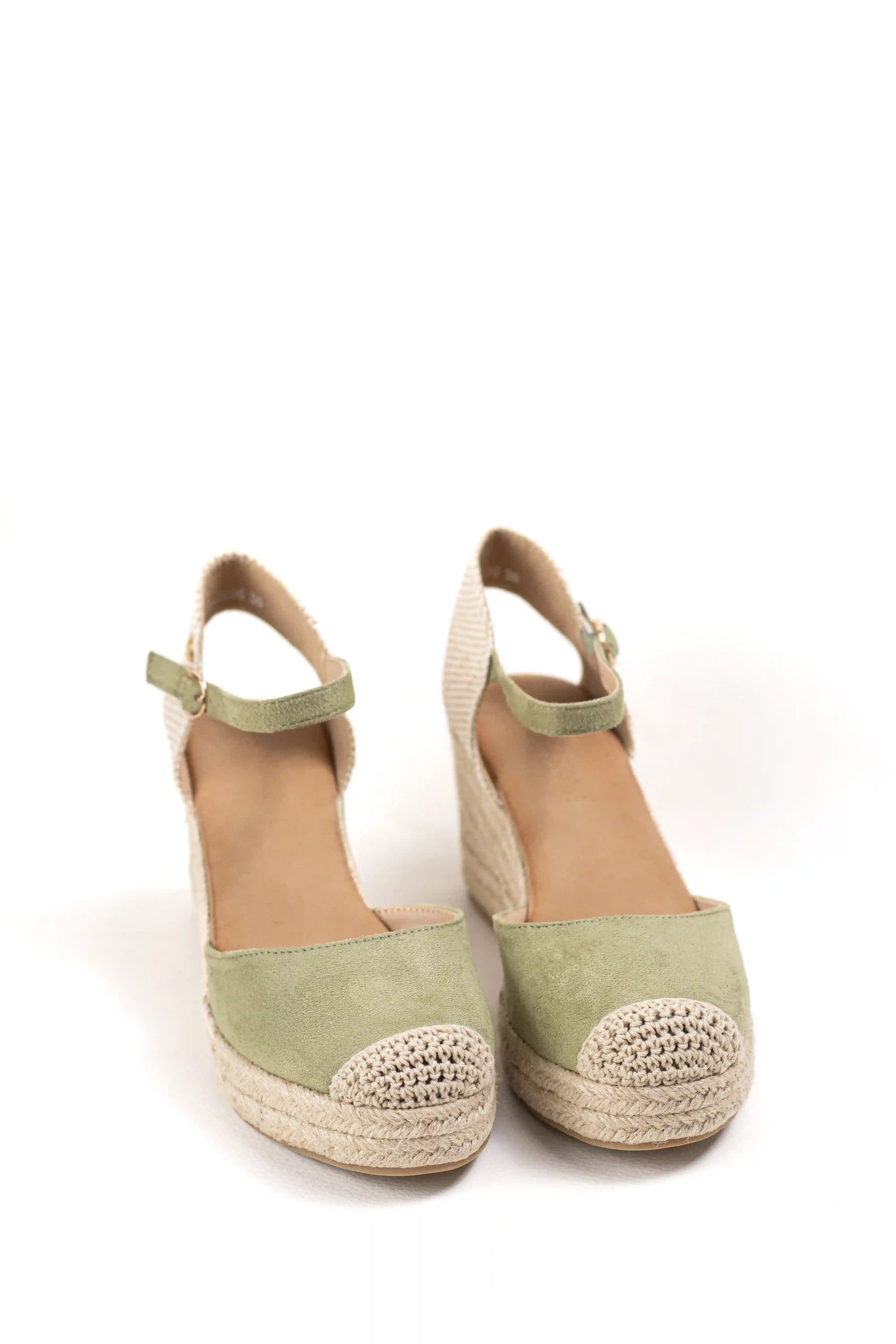 alpargatas doradas mujer de cunas altas de esparto con plataforma ligera con plantillas acolchadas color Verde talla 36