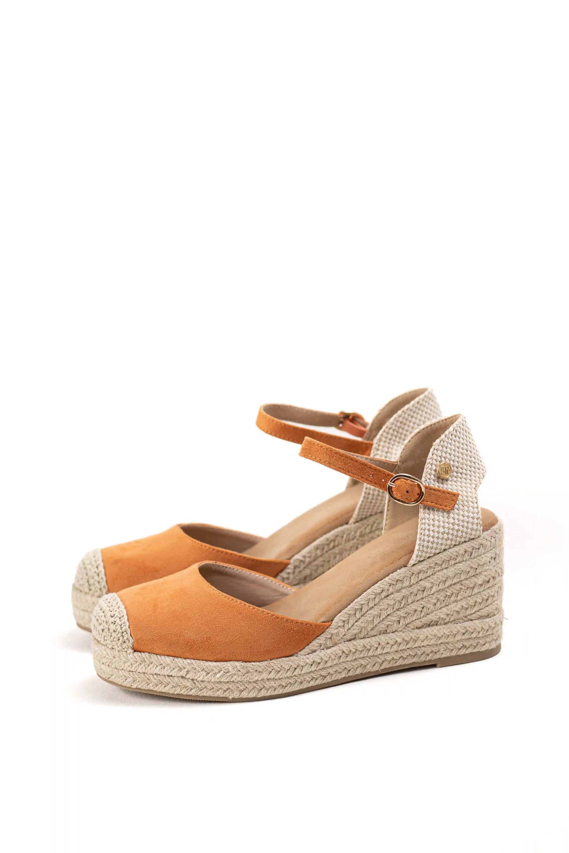 alpargatas doradas mujer de cunas altas de esparto con plataforma ligera con plantillas acolchadas color Naranja talla 40