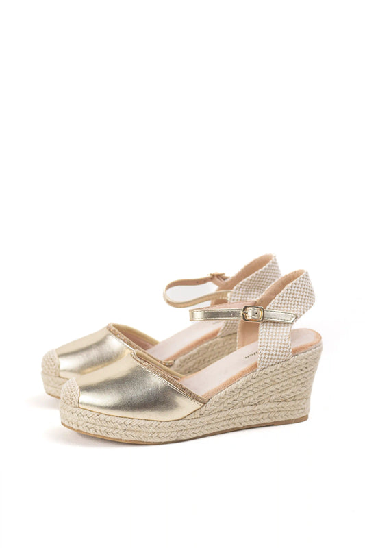 alpargatas de cuna con plataforma de esparto punta cerrada sandalias de verano comodas alpargatas color Doradas talla 36