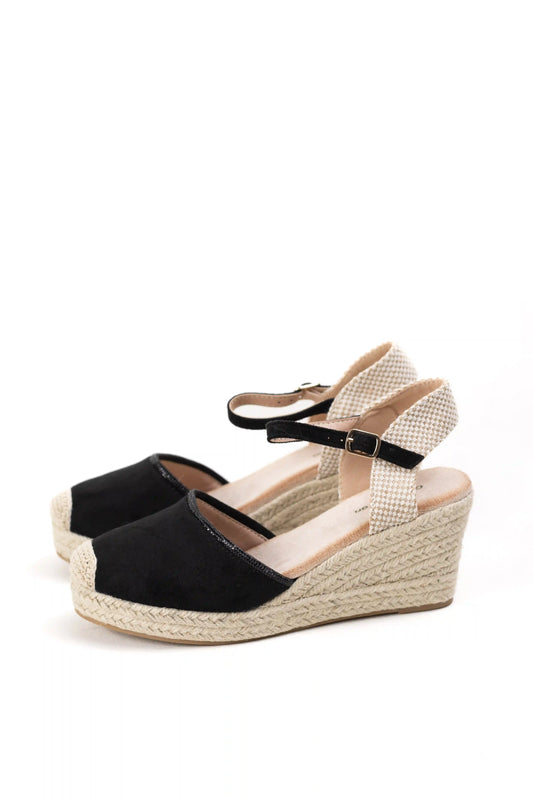 alpargatas de cuna con plataforma de esparto punta cerrada sandalias de verano comodas alpargatas color Negras enteras talla 39