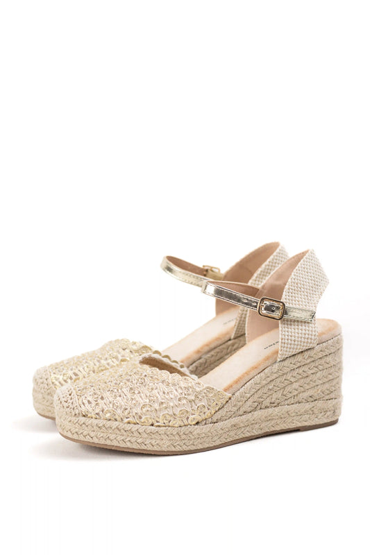 alpargatas de cuna alta de espartos con plataforma diseno crochet sandalias elegantes para verano alpargatas color Doradas talla 36