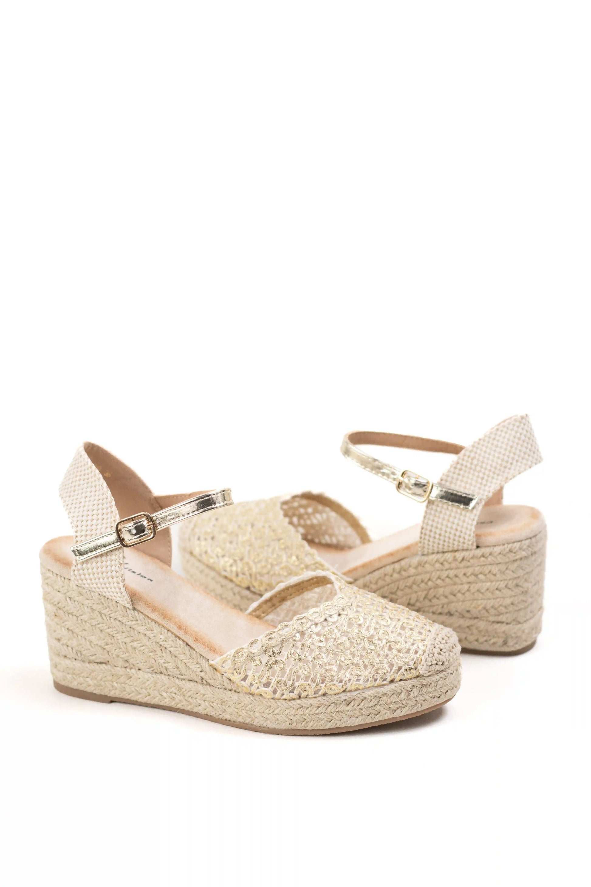 alpargatas de cuna alta de espartos con plataforma diseno crochet sandalias elegantes para verano alpargatas color Doradas talla 38