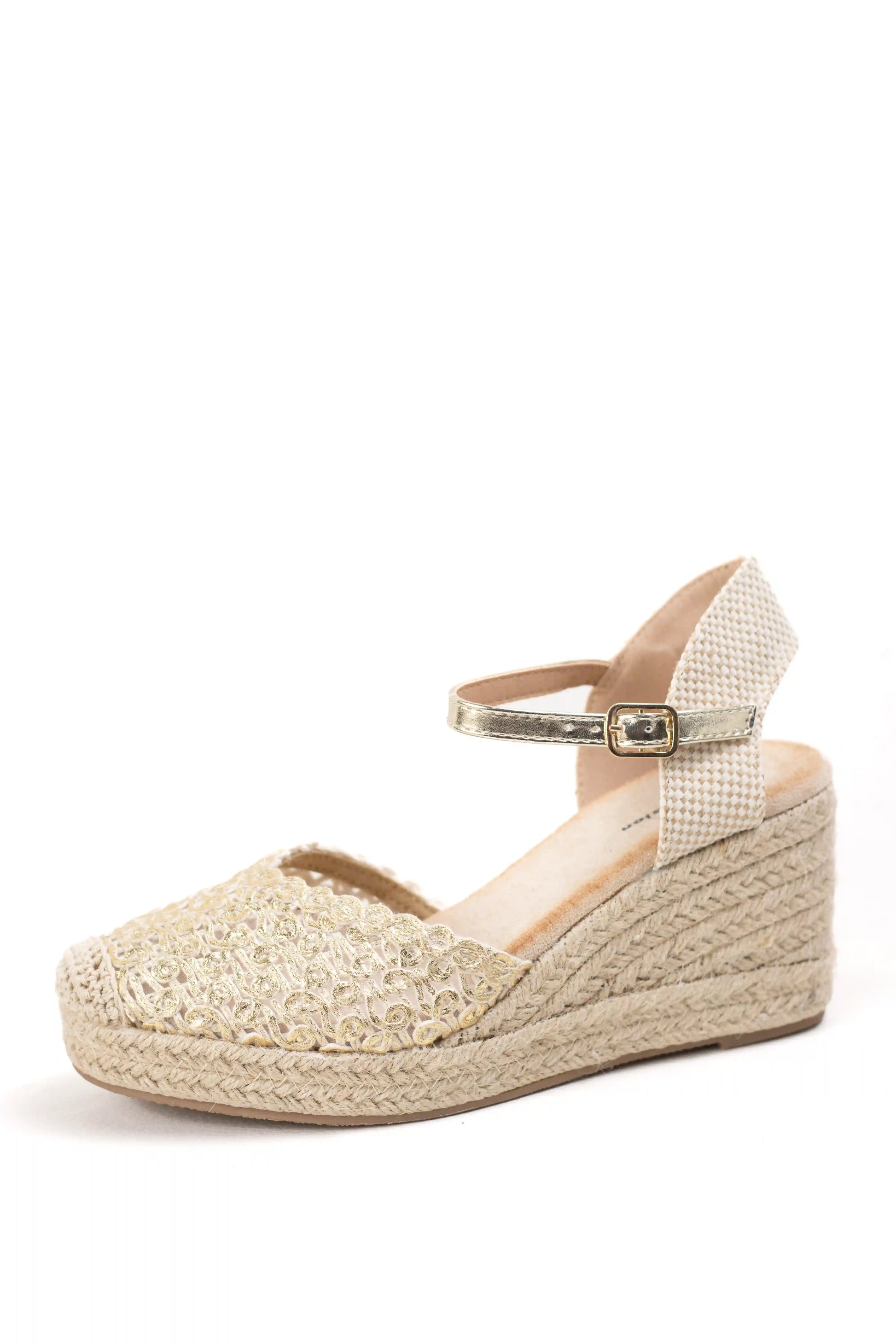 alpargatas de cuna alta de espartos con plataforma diseno crochet sandalias elegantes para verano alpargatas color Doradas talla 40