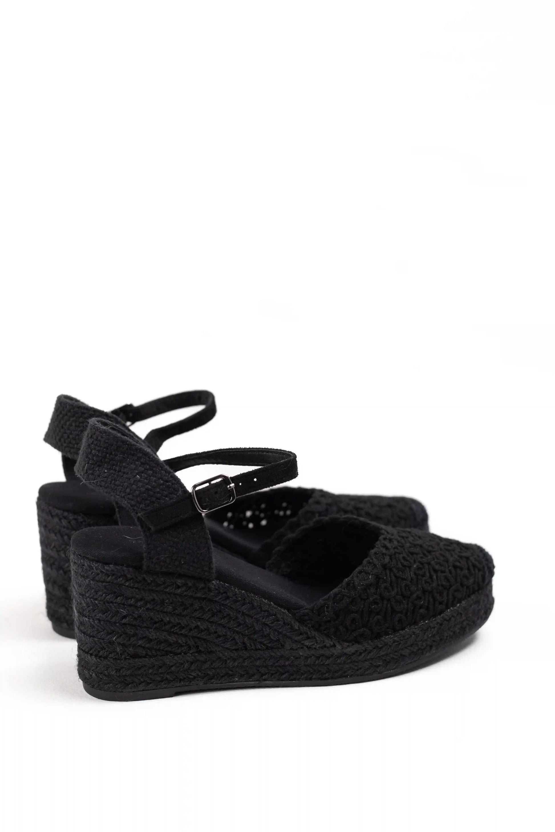 alpargatas de cuna alta de espartos con plataforma diseno crochet sandalias elegantes para verano alpargatas color Negras talla 36
