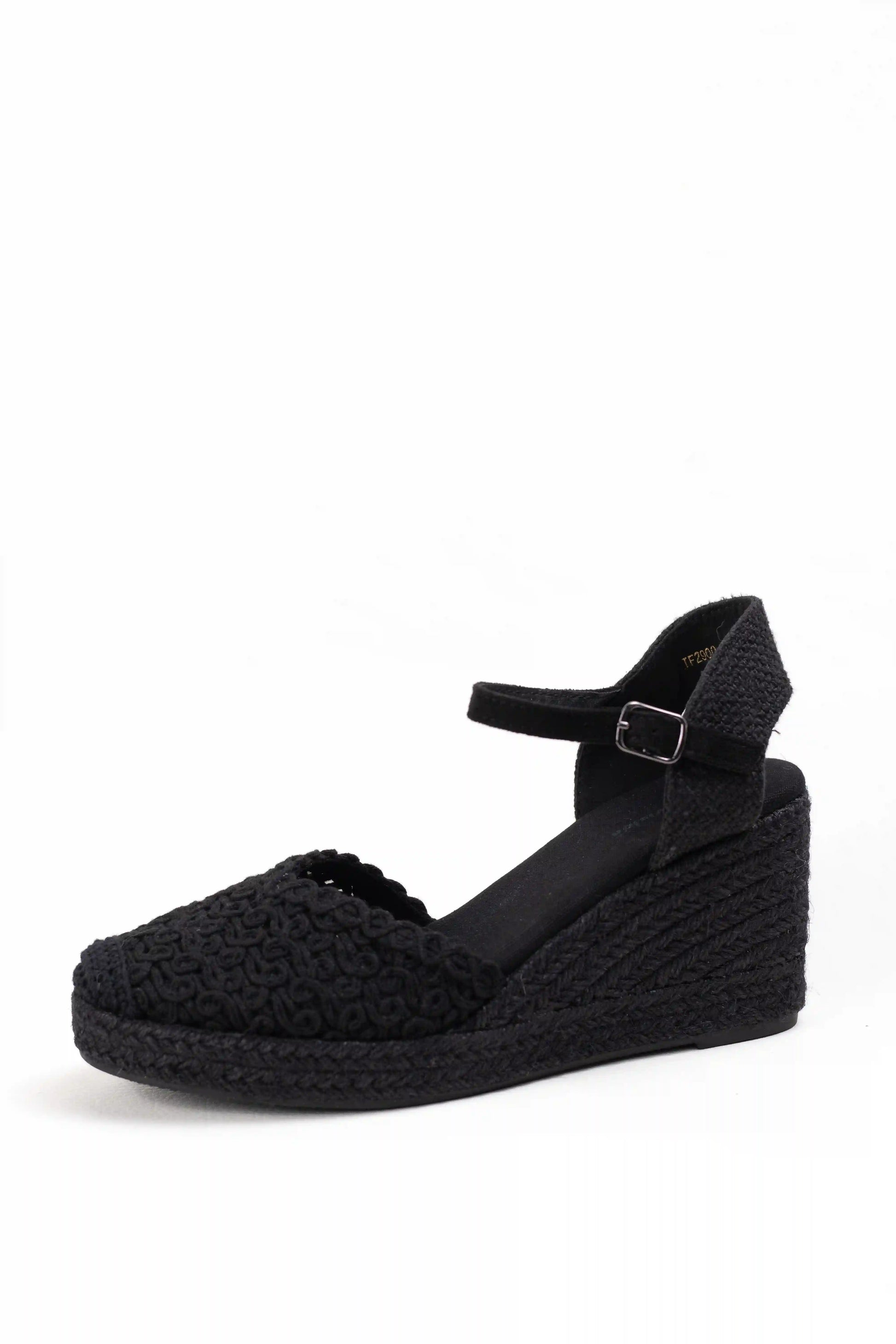 alpargatas de cuna alta de espartos con plataforma diseno crochet sandalias elegantes para verano alpargatas color Negras talla 38